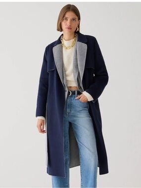 J.Crew Harriet Trench Navy Grey Large Double Faced Wool Size XXL $398 Oversized